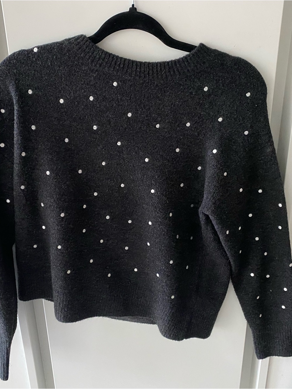 RW&CO. Black Crewneck Sweater with White Dot Embellishments